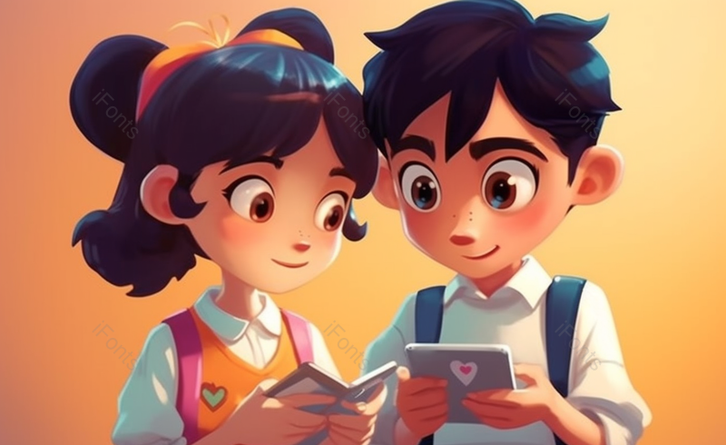 男女一起看手机手绘插画场景,插画/手绘图,插画/手绘图库,插画/手绘图下载,插画/手绘